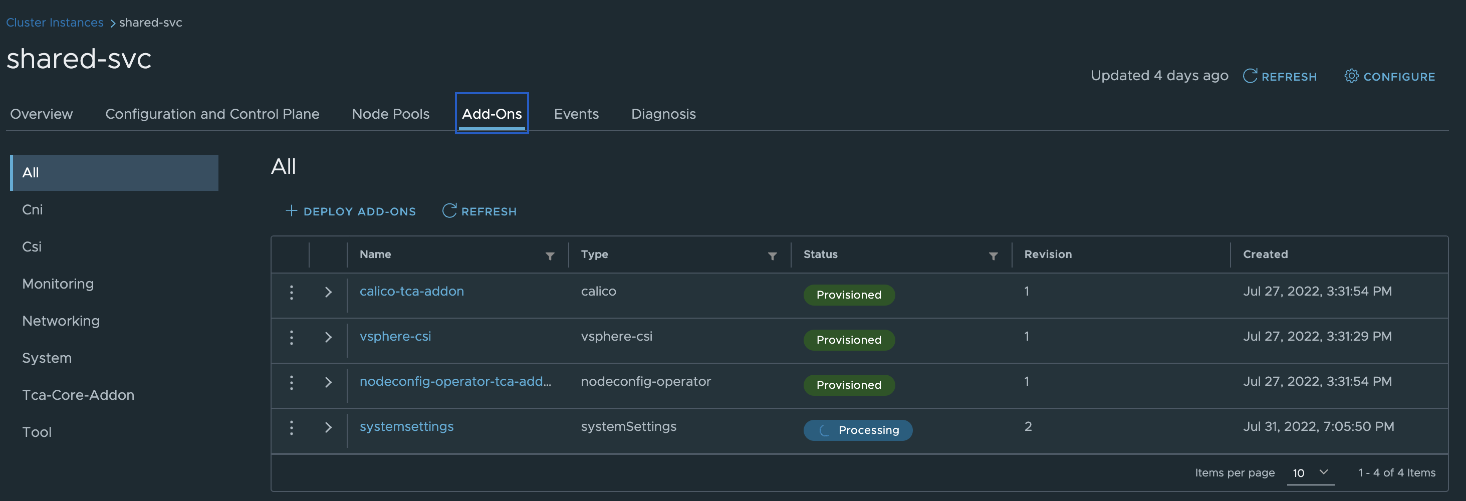 Systemsettings add-on stuck in processing state