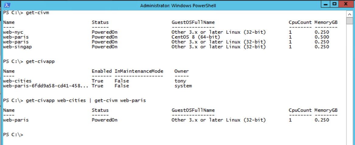 vCD PowerCLI results for virtual machines
